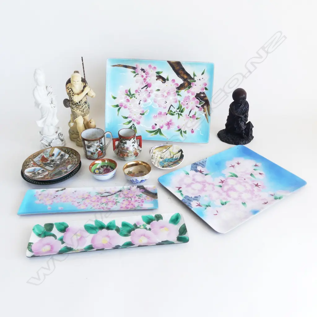 ASST. ORIENTAL ITEMS; 3 FIGURES (2 RESIN), PLATES ETC Image 1++