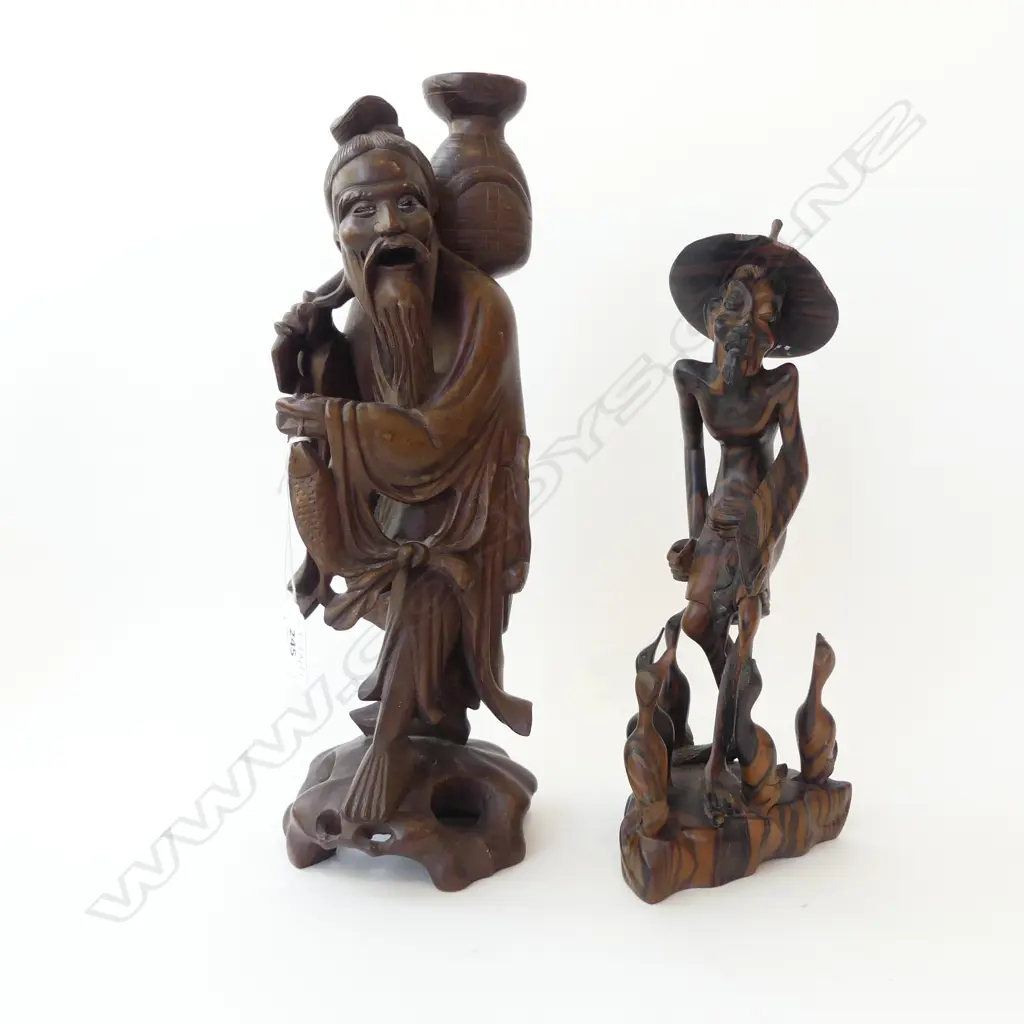 2 ORIENTAL CARVED WOODEN FIGURES H.360mm Image 1++
