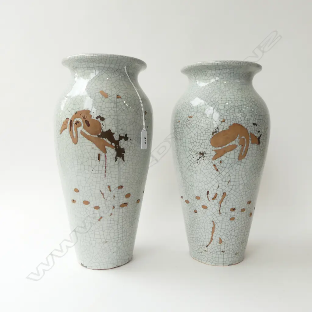 PR TALL ORIENTAL CRACKLE GLAZED VASES  SOME OVER PAINTING H380MM Image 1++
