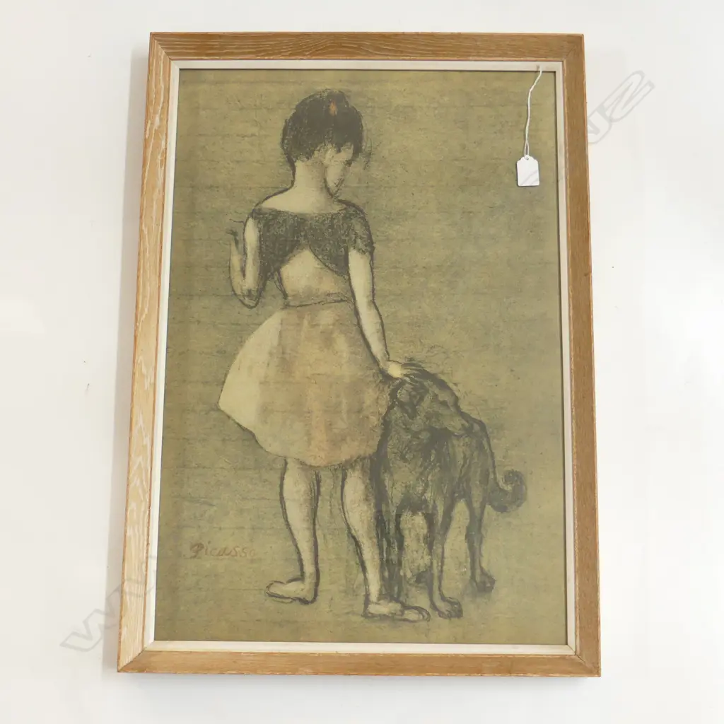 PICASSO PRINT, GIRL w. A DOG, 650x440mm Image 1++