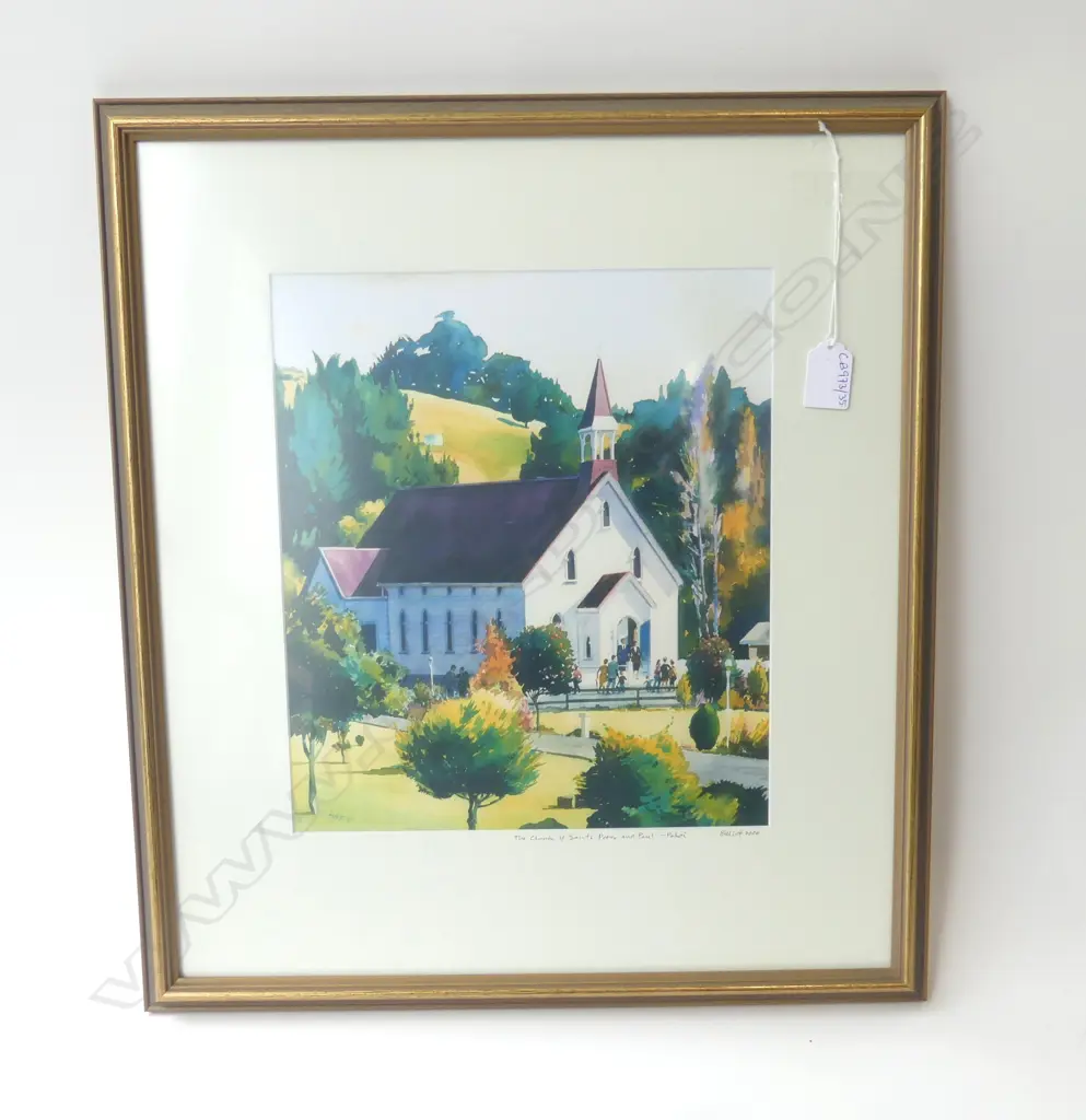 BILL LUFF 'THE CHURCH OF SAINTS PETER & PAUL - PUHOI' SIGNED PRINT 305x265mm Image 1++