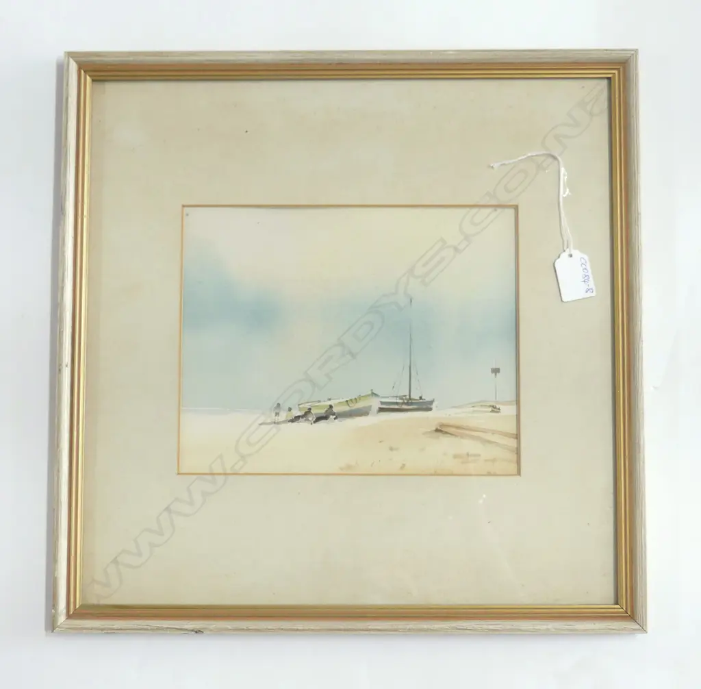 JOHN LAWRENCE b.1934 watercolour BEACH SCENE BOATS & FIGURES 185 X 235mm Image 1++