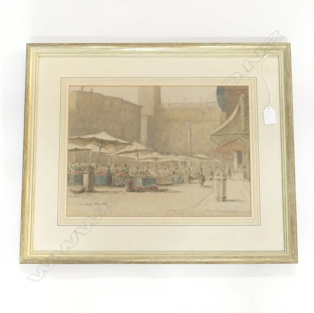 SIGNED ARTWORK 'THE MARKET PLACE, VERONA' WC c.1930 260x360mm Image 1++