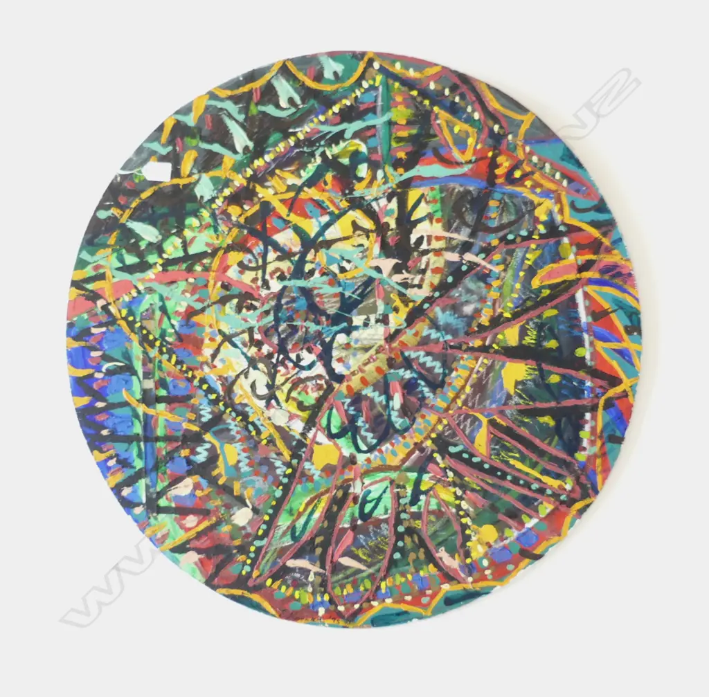 EMILY KARAKA, MODERN WORK, OIL ON CIRCULAR BOARD SIGNED & DATED '95. Dia.760mm Image 1++