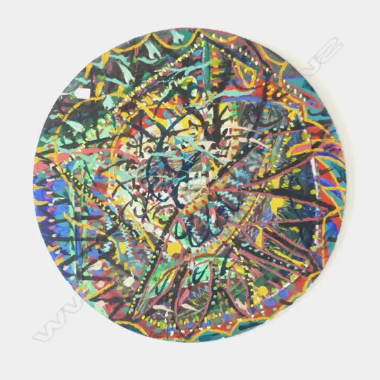 EMILY KARAKA, MODERN WORK, OIL ON CIRCULAR BOARD SIGNED & DATED '95. Dia.760mm