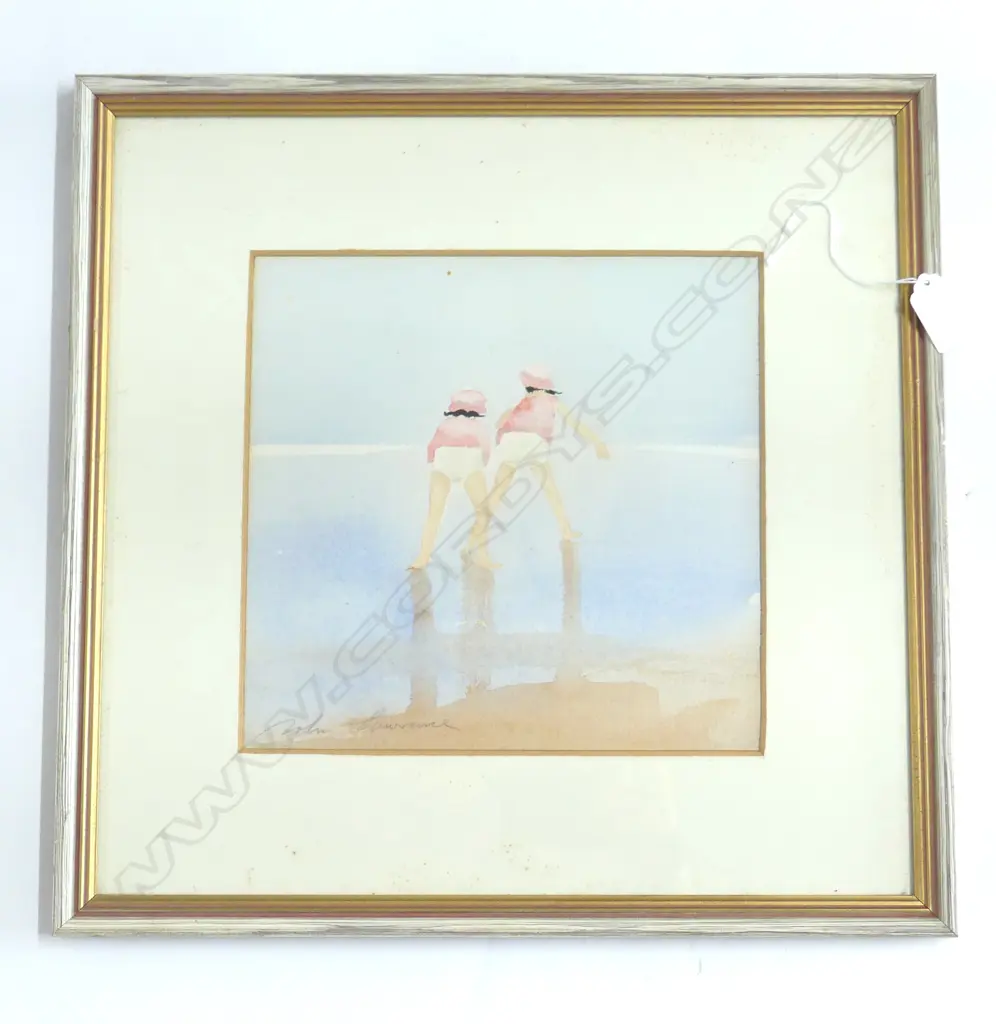 JOHN LAWRENCE b.1934 watercolour GIRLS ON BEACH 230 X 235mm Image 1++