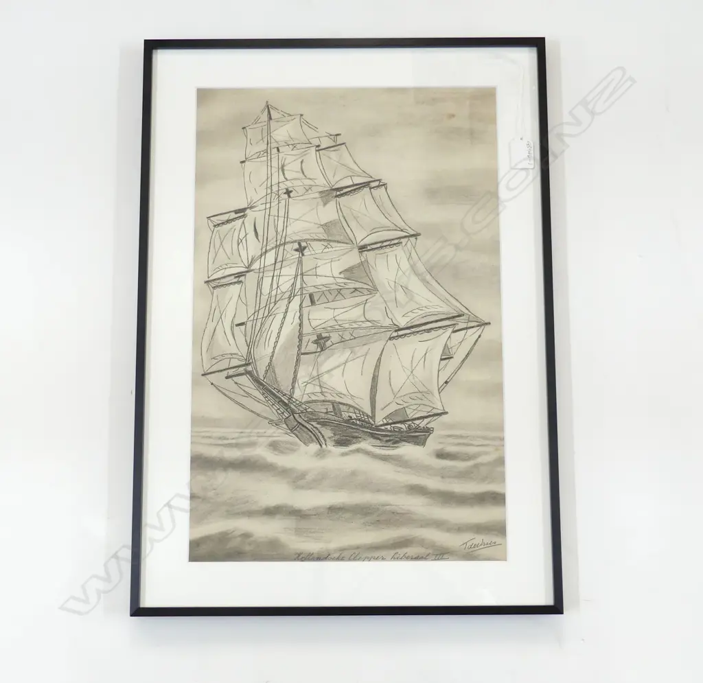T DE VRIES 'HOLLANDSCHE CLIPPER HIBERAAL III' PENCIL, SIGNED, 490 x 320mm Image 1++