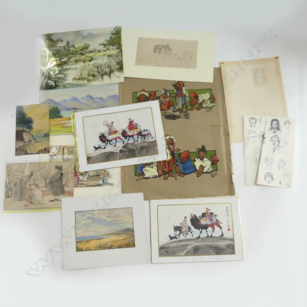 FOLDER OF ART: 6 WATERCOLOURS + OIL ETC Image 1++