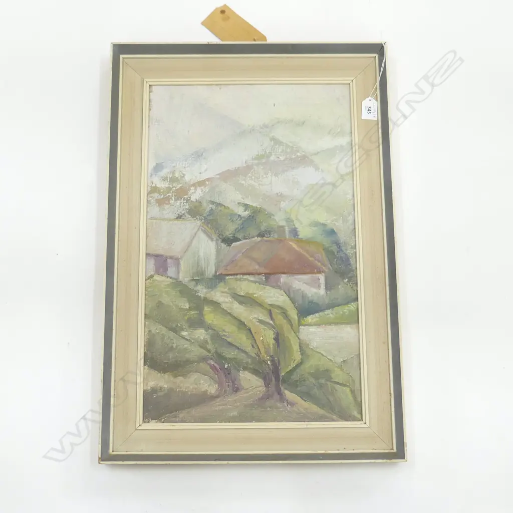 ELVA BETT (NZ 1918-91) 'MIST IN THE HILLS' OIL ON BOARD, 520x315mm Image 1++