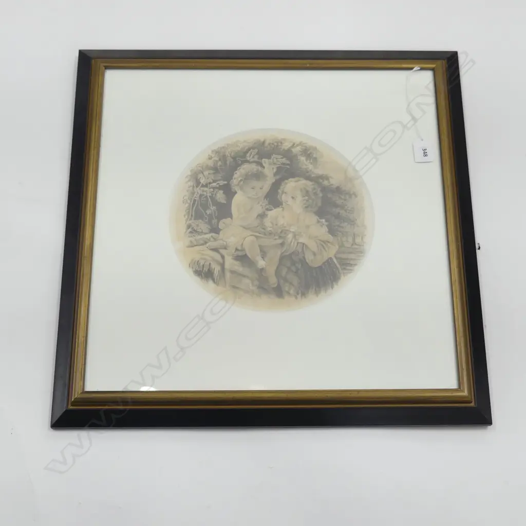 HENRY HOWORTH, 2 CHILDREN, PENCIL DRAWING, SIGNED & DATED 1857 255mm dia Image 1++