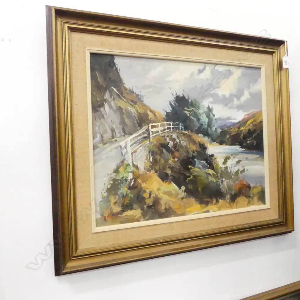 DON NEILSON, LANDSCAPE w. ROAD & RIVER, OIL ON BOARD 395x495mm Image 1++