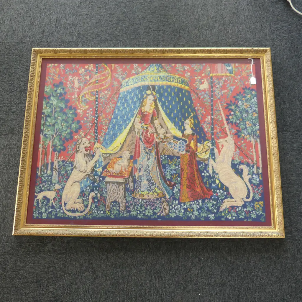 LARGE FRAMED EMBROIDERY  FRENCH QUEEN H920 W1190MM Image 1++