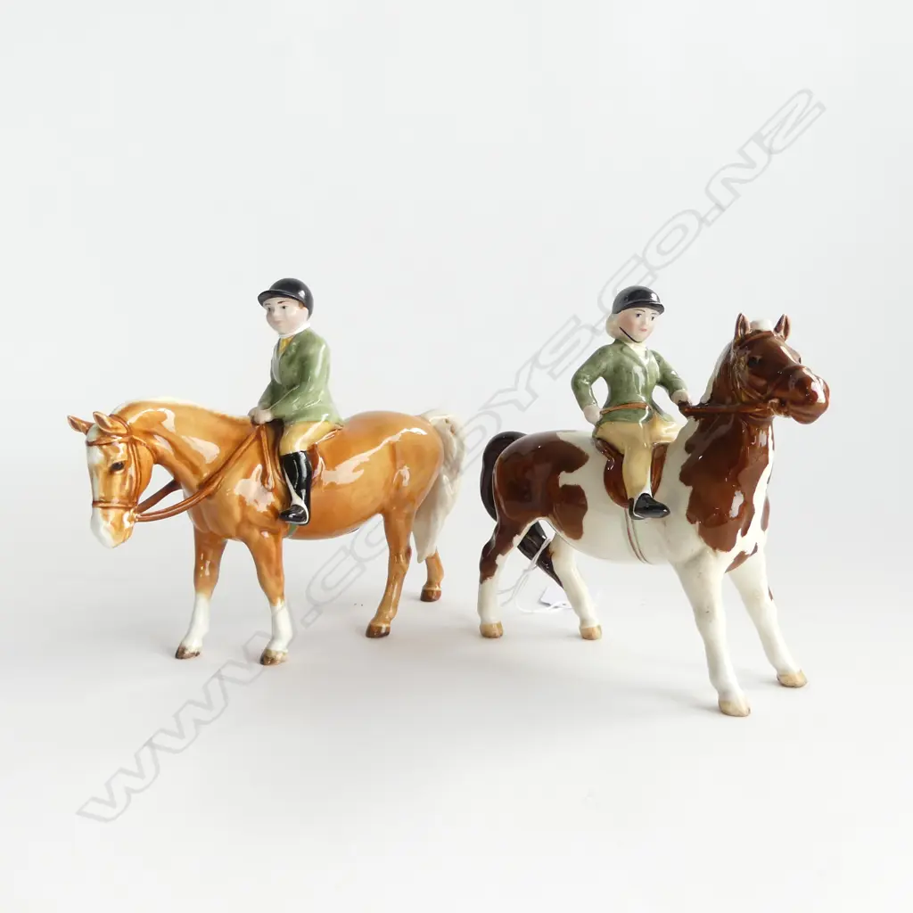 2 BESWICK HORSE & RIDER FIGURES - BOY ON PALOMINO PONY H.140mm, SIMILAR w. HEAD RESTUCK Image 1++