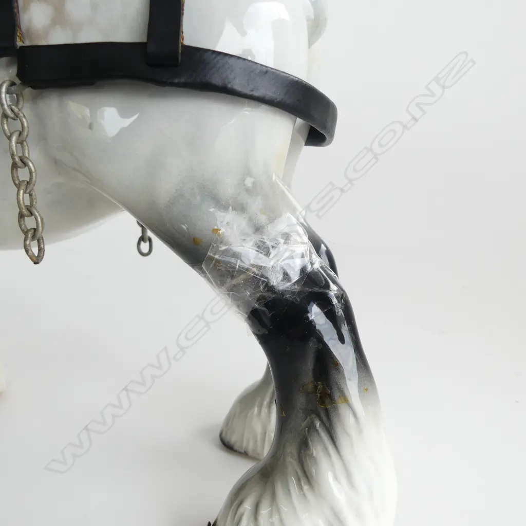 2 BESWICK DAPPLE GREY SHIRE HORSES w. TACK - 1 w. BROKEN LEG & MISSING SHOE H.215mm Image 1++