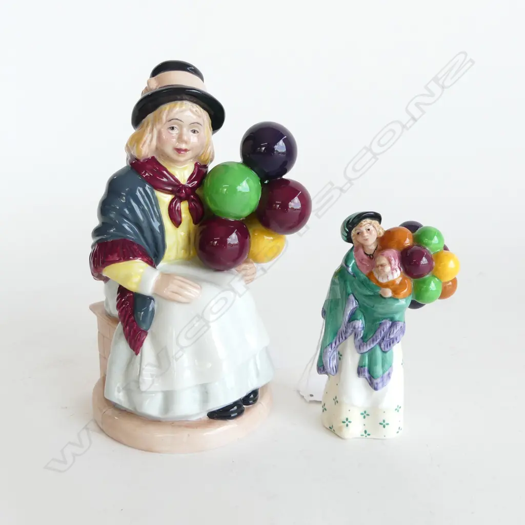 2 ROYAL DOULTON FIGURINES 'BALLOON GIRL' H.160 & 'THE BALLOON SELLER' MINIATURE H.100mm Image 1++