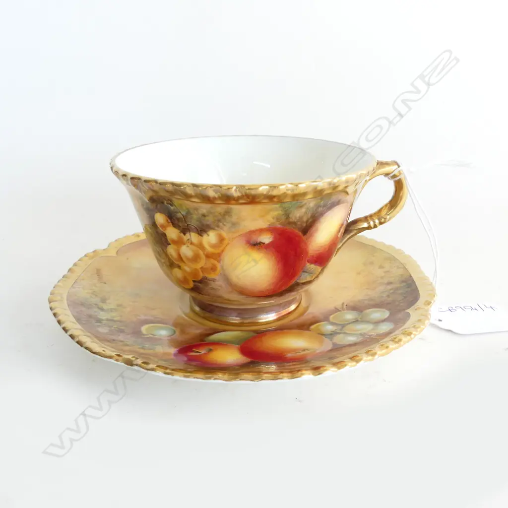 ROYAL WORCESTER HAND PAINTED CUP (N. CREED) & SAUCER (LEAMAN) 150mm dia Image 1++