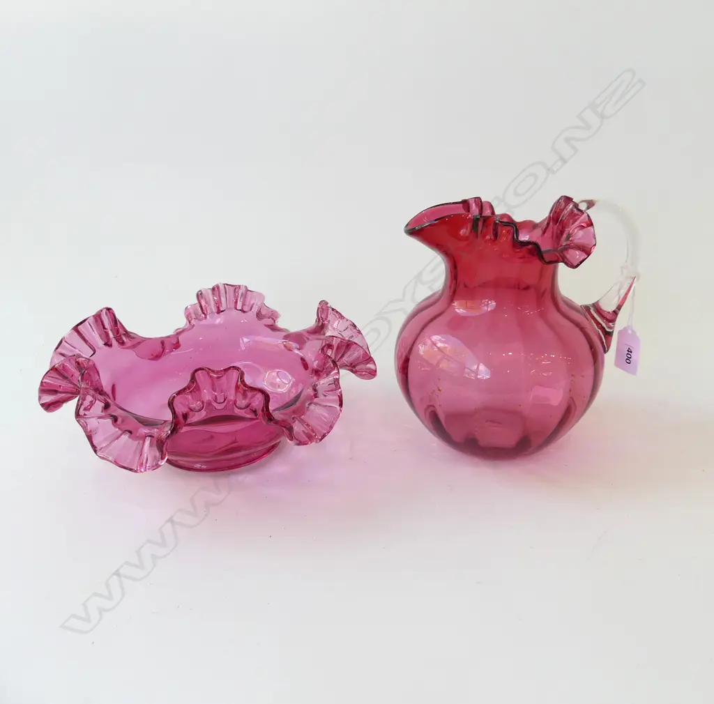 RUBY / CRANBERRY GLASS JUG & BOWL 250mm dia Image 1++