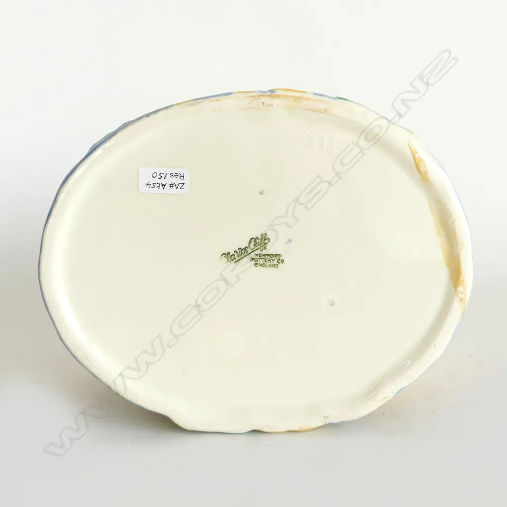 (AK54) CLARICE CLIFF WATERLILY BOWL yellow blue & green L.225mm. Image 1++