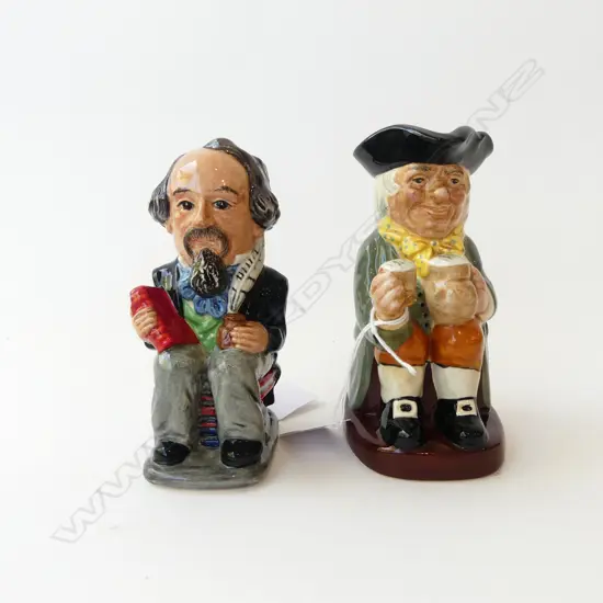 2 ROYAL DOULTON TOBY JUGS 'HAPPY JOHN' H.135mm & 'CHARLES DICKENS' H.130mm