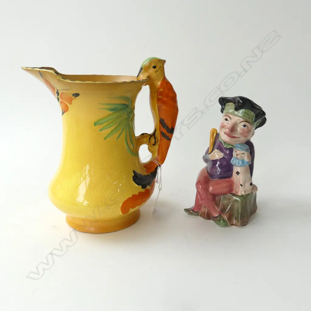 BURLEIGH WARE PARROT JUG H200MM & MELBA WARE PUNCH CHARACTER JUG H150MM Image 1++