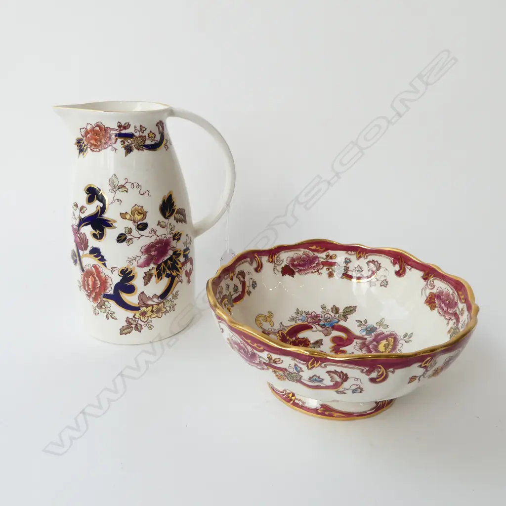 MASONS 'MANDALAY'; BLUE JUG H.205mm & RED BOWL 205mm dia Image 1++