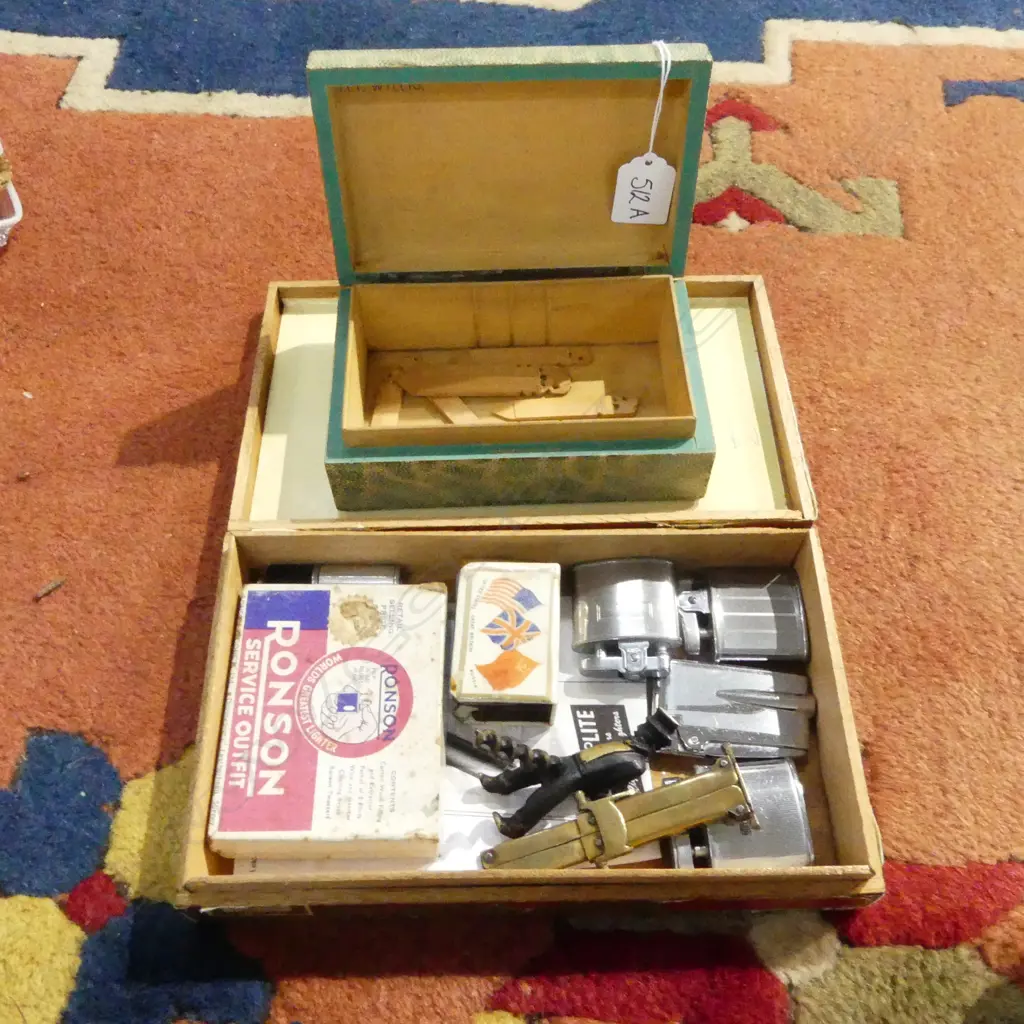 ASST. TABLE LIGHTERS, RONSON ETC + SHAGREEN BOX W.155mm Image 1++