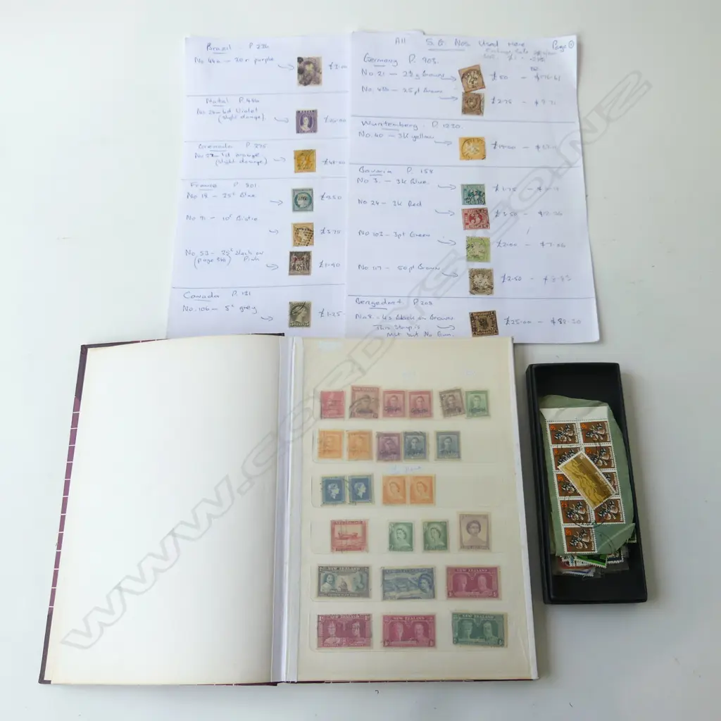 STAMP ALBUM + SMALL BOX LOOSE STAMPS Image 1++