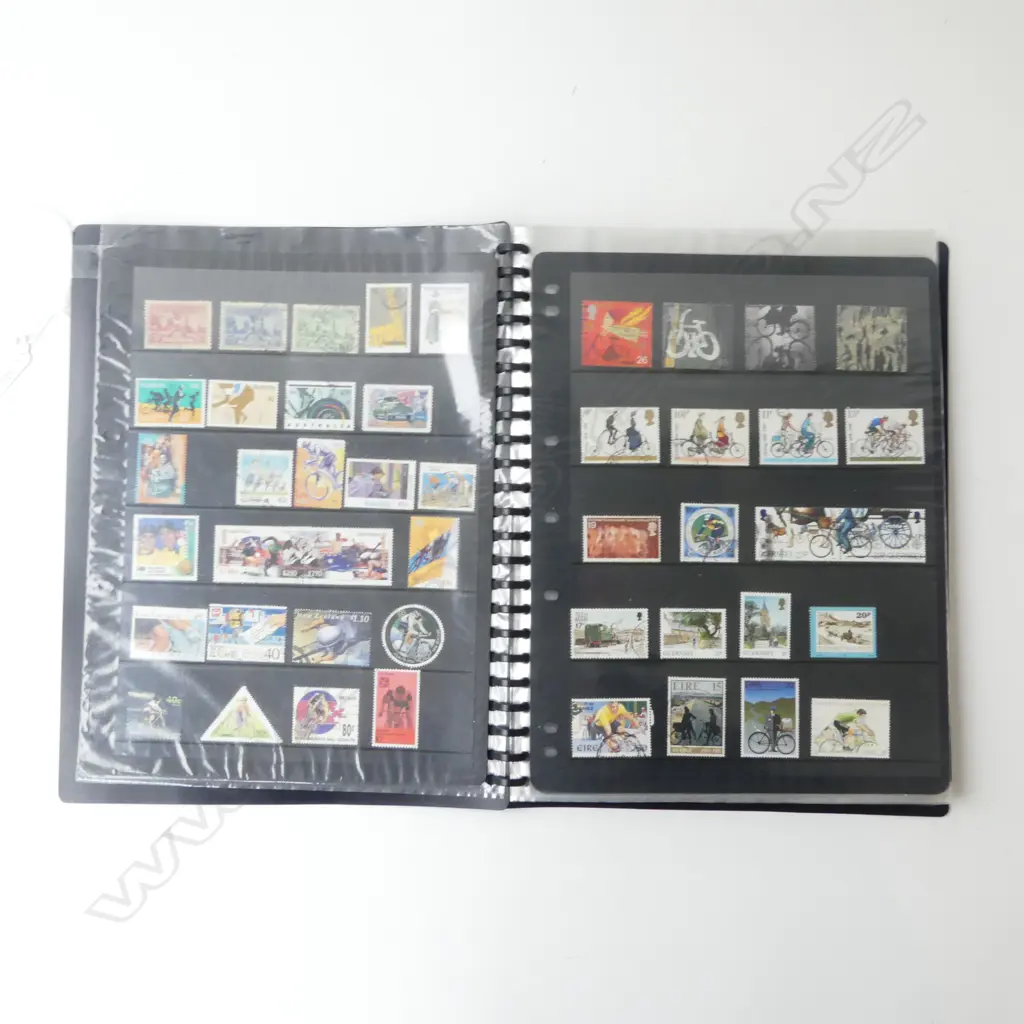 WORLD STAMPS IN BLACK ALBUM; THEMATIC CYCLING THEME Image 1++