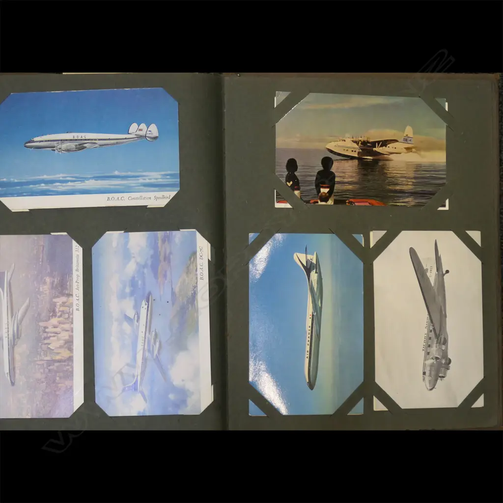 ANTIQUE POST CARD ALBUM, incl TEAL/BOAC AIRLINE, MUSIC HALL, TOURIST CARDS Image 1++