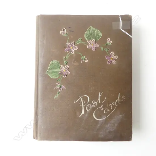 ANTIQUE POST CARD ALBUM, incl TEAL/BOAC AIRLINE, MUSIC HALL, TOURIST CARDS