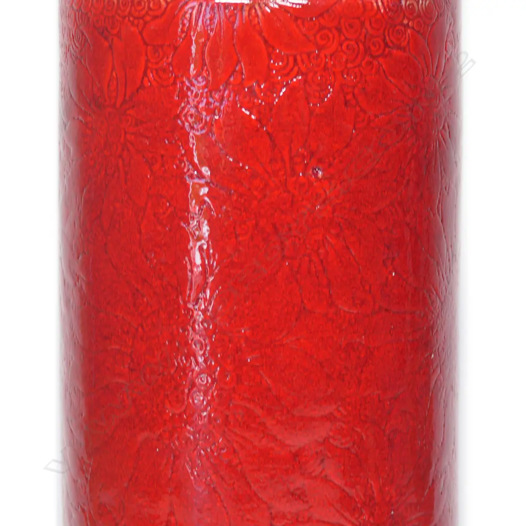 KEUM SUN LEE/SANG SOOL SHIM RED CYLINDER BOTTLE/ VASE, SIGNED, H.315 mm Image 1++