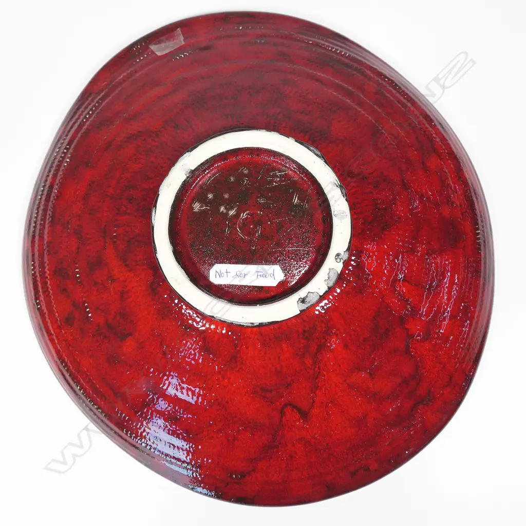 KEUM SUN LEE/SANG SOOL SHIM LG FOOTED BOWL, DEEP RED GLAZE, SIGNED, DIA.360mm (faint marks on surface) Image 1++