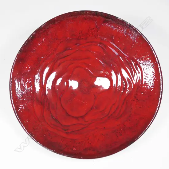 KEUM SUN LEE/SANG SOOL SHIM LG FOOTED BOWL, DEEP RED GLAZE, SIGNED, DIA.360mm (faint marks on surface)