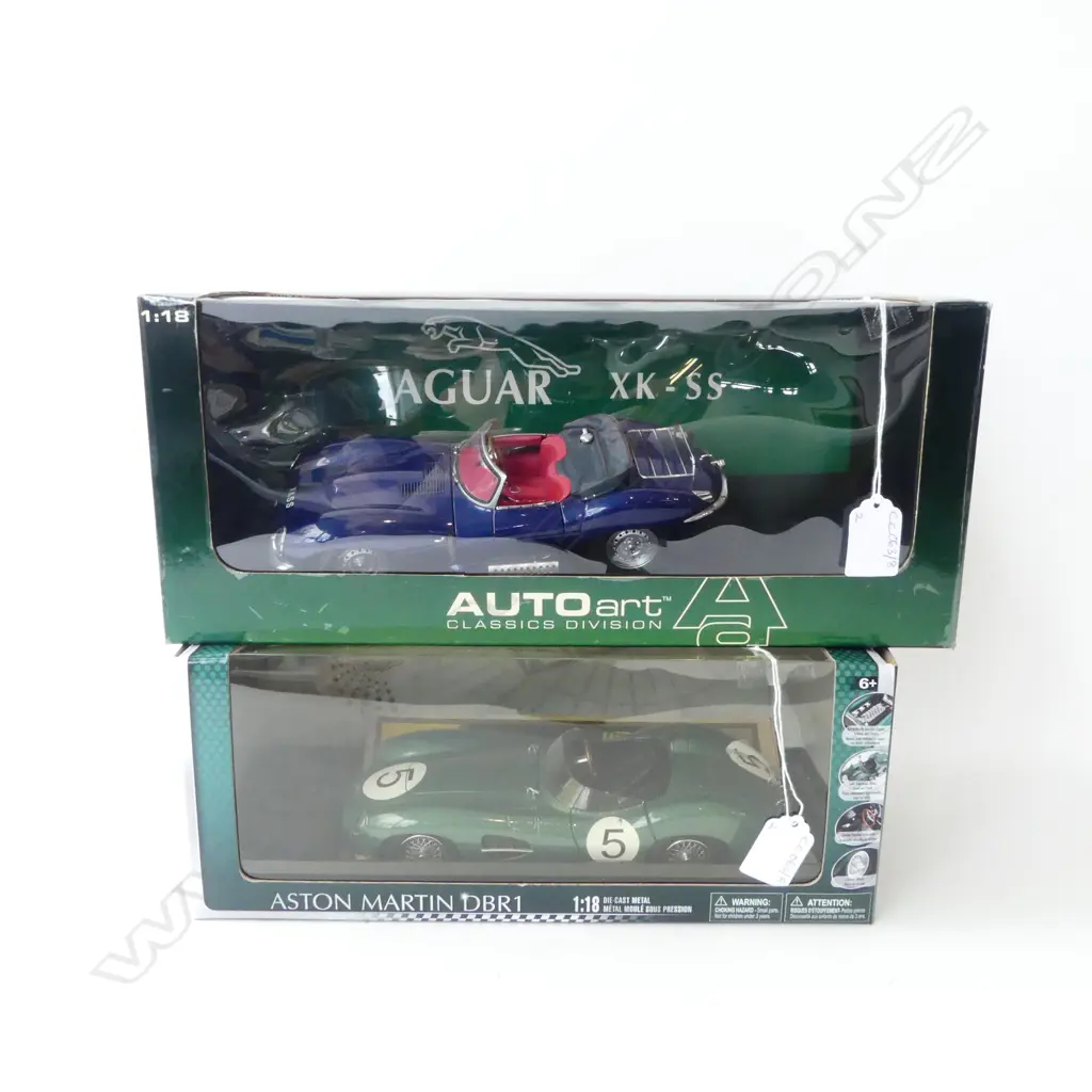 2 BOXED 1:18 MODEL CARS; ASTON MARTIN DBR1 & JAGUAR XK-SS Image 1++