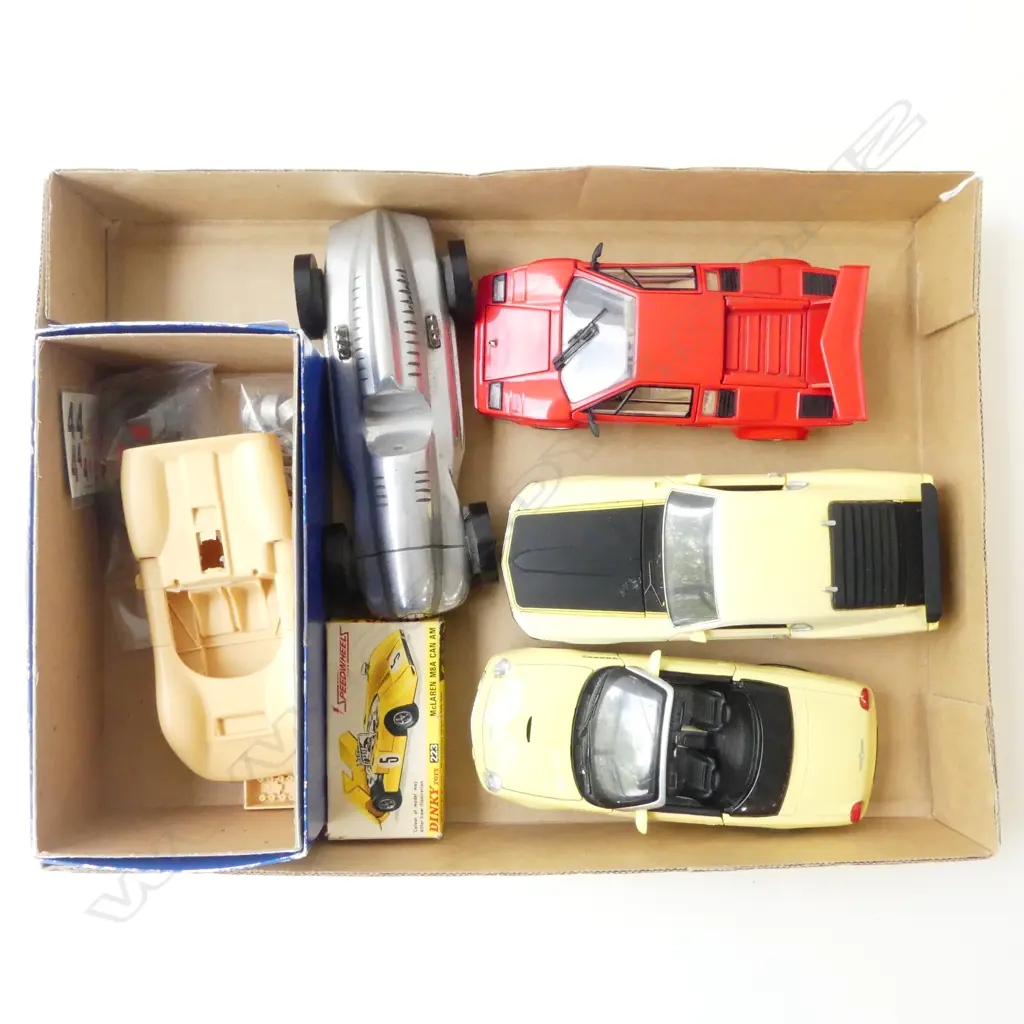 6 ASST. MODEL CARS; 2 FRANKLIN MINT, MAISTO, MCLAREN (PARTS), 30s RACER, DINKY #223 McLAREN M8A (BOXED) Image 1++