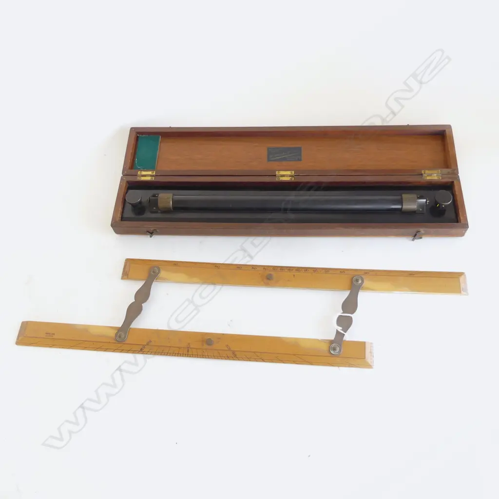 2 RULERS; PARALLEL & CASED ROLLING RULER both by Harling London L.485mm Image 1++