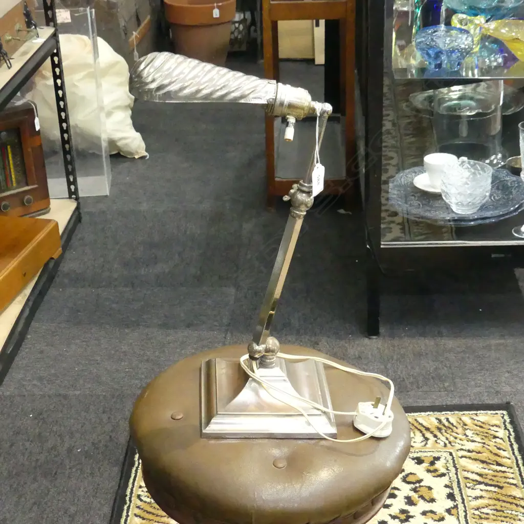 VINTAGE SILVER METAL DESK LAMP H.430mm Image 1++