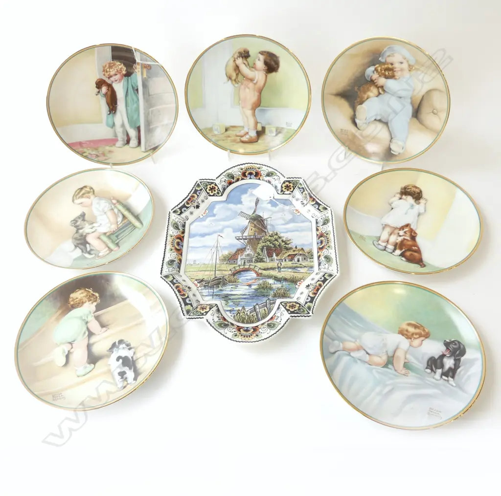 DELFT WALL PLATE H340mm +  7 BESSIE P CUTMANN COLLECTORS PLATES 220mm dia Image 1++