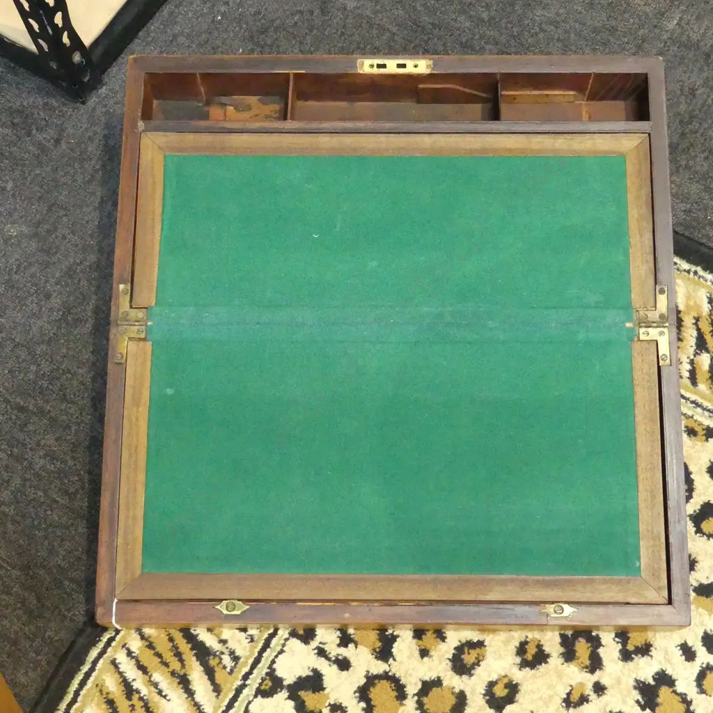 ANTIQUE MAHOGANY INLAID WRITING SLOPE W.505mm Image 1++