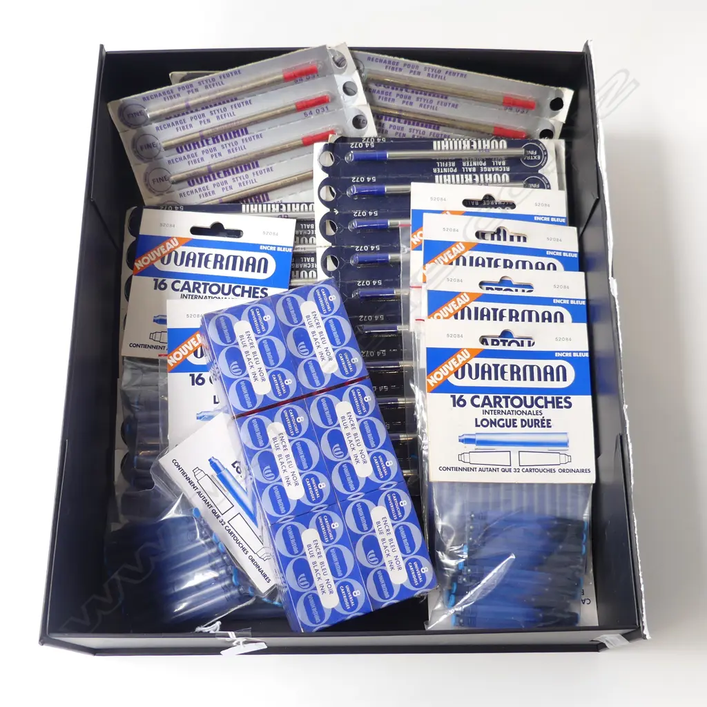 BOX OF ASSTD, 400+ WATERMAN FOUNTAIN PEN & FIBRE NIB CARTRIDGES / REFILLS Image 1++