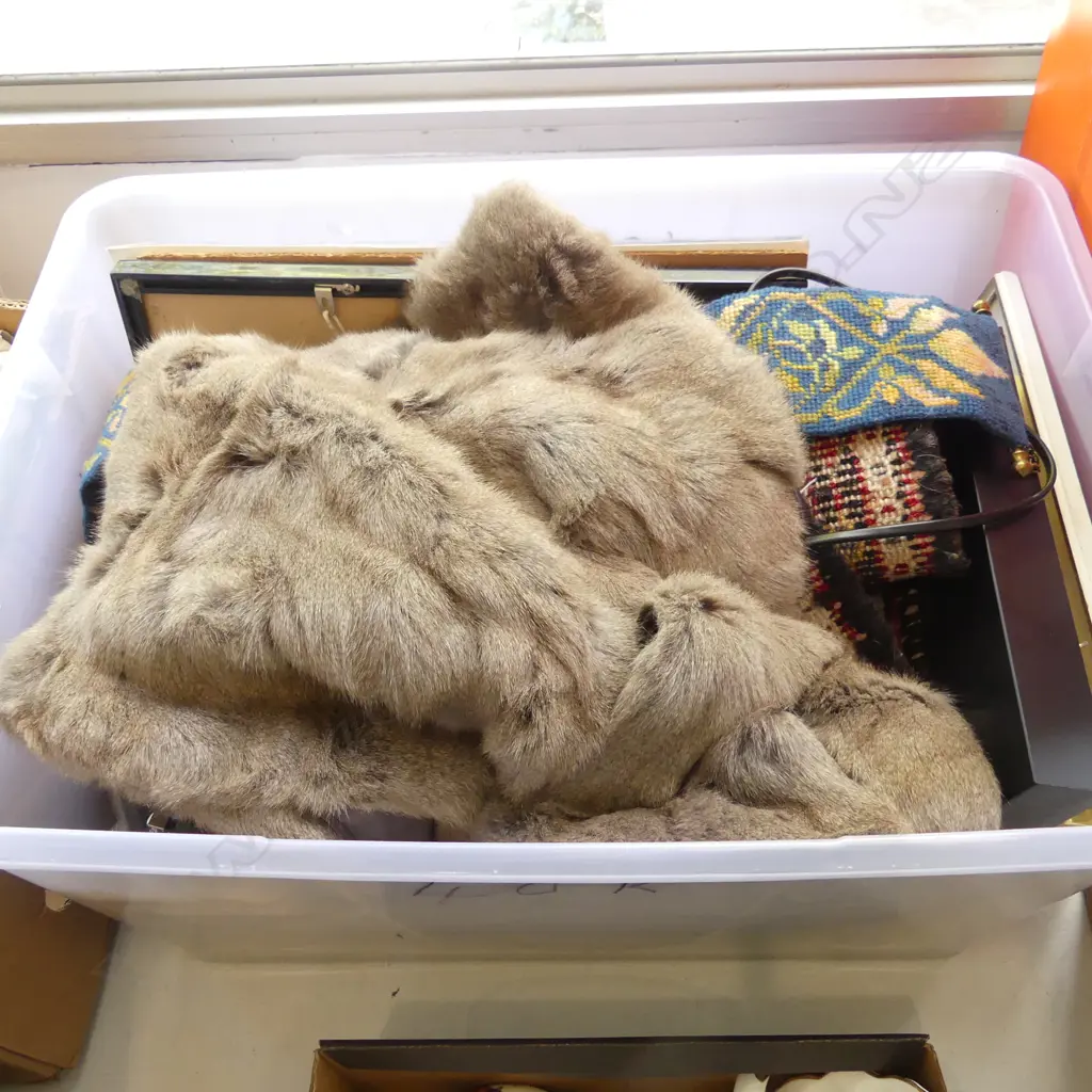 ASST. ARTWORKS, FUR STOLE, 2 RUG MATS ETC Image 1++