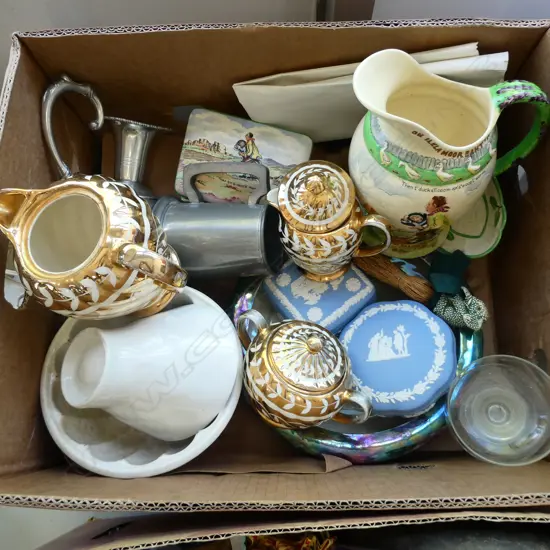 ASST. CHINA; 3 PCE SADDLER TEA SET, WEDGWOOD, 2 JELLY MOULDS ETC