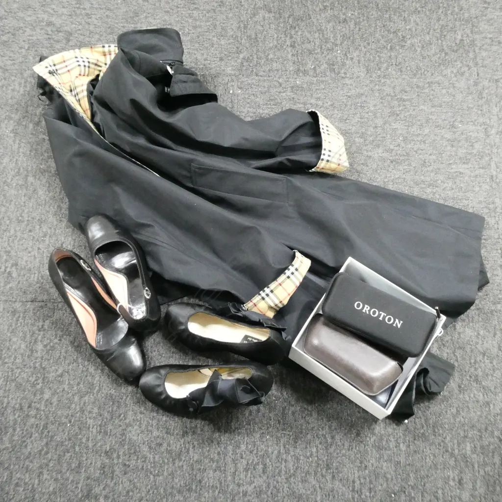 DESIGNER SHOES, BALLY (38) / LANVIN (SAYS SZ 39 LOOK SMALLER?) WOMAN'S COAT (not BURBERRY) SZ 12? & VARIOUS SUNGLASSES Image 1++