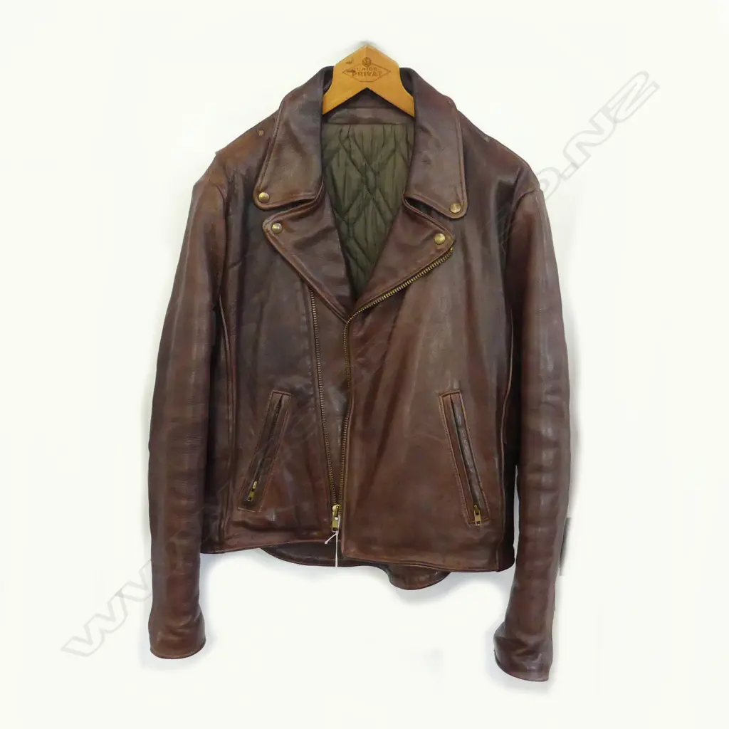 VINTAGE CUSTOM MADE HEAVY HORSEHIDE JACKET, CHESTNUT COLOUR, SIZE 42, NO LABEL Image 1++