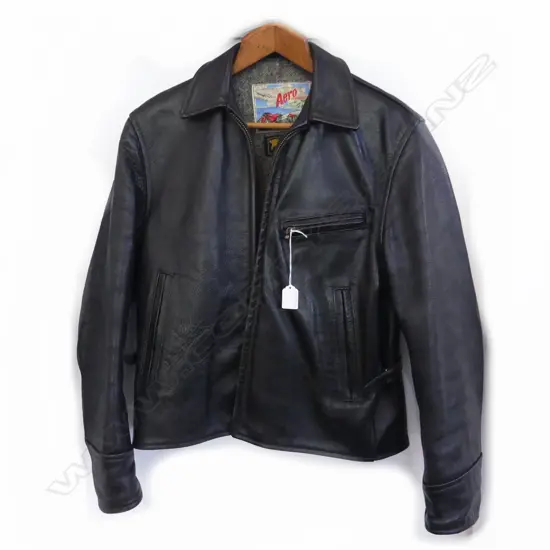 VINTAGE BLACK AERO SCOTLAND STEERHIDE LEATHER JACKET, SZ. 36