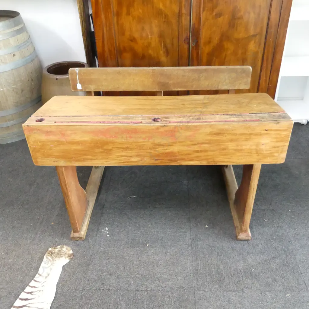 DOUBLE COLONIAL KAURI SCHOOL DESK Image 1++
