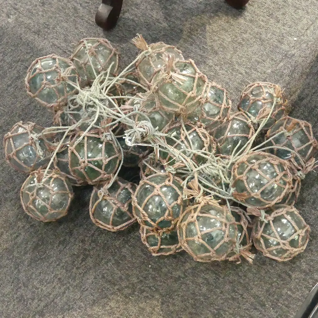 BUNDLE OLD GLASS BALL FISHING FLOATS,APPROX DIA. 80MM. Image 1++