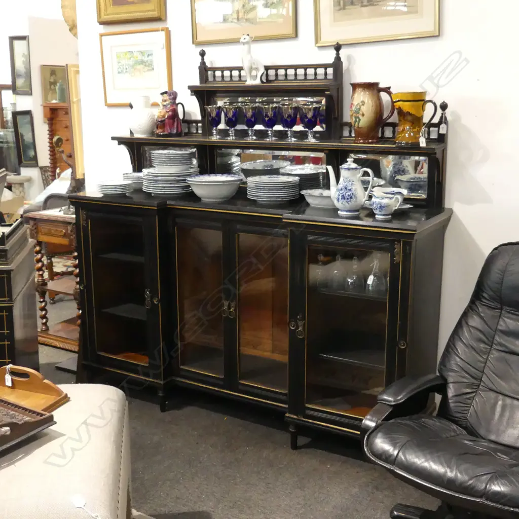 ANTIQUE EBONISED GLAZED SIDEBOARD 1700x460x1650mm Image 1++