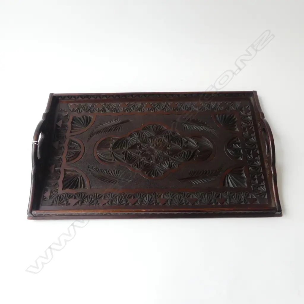 ANTIQUE CHIPPED CARVED TRAY 565x345mm Image 1++