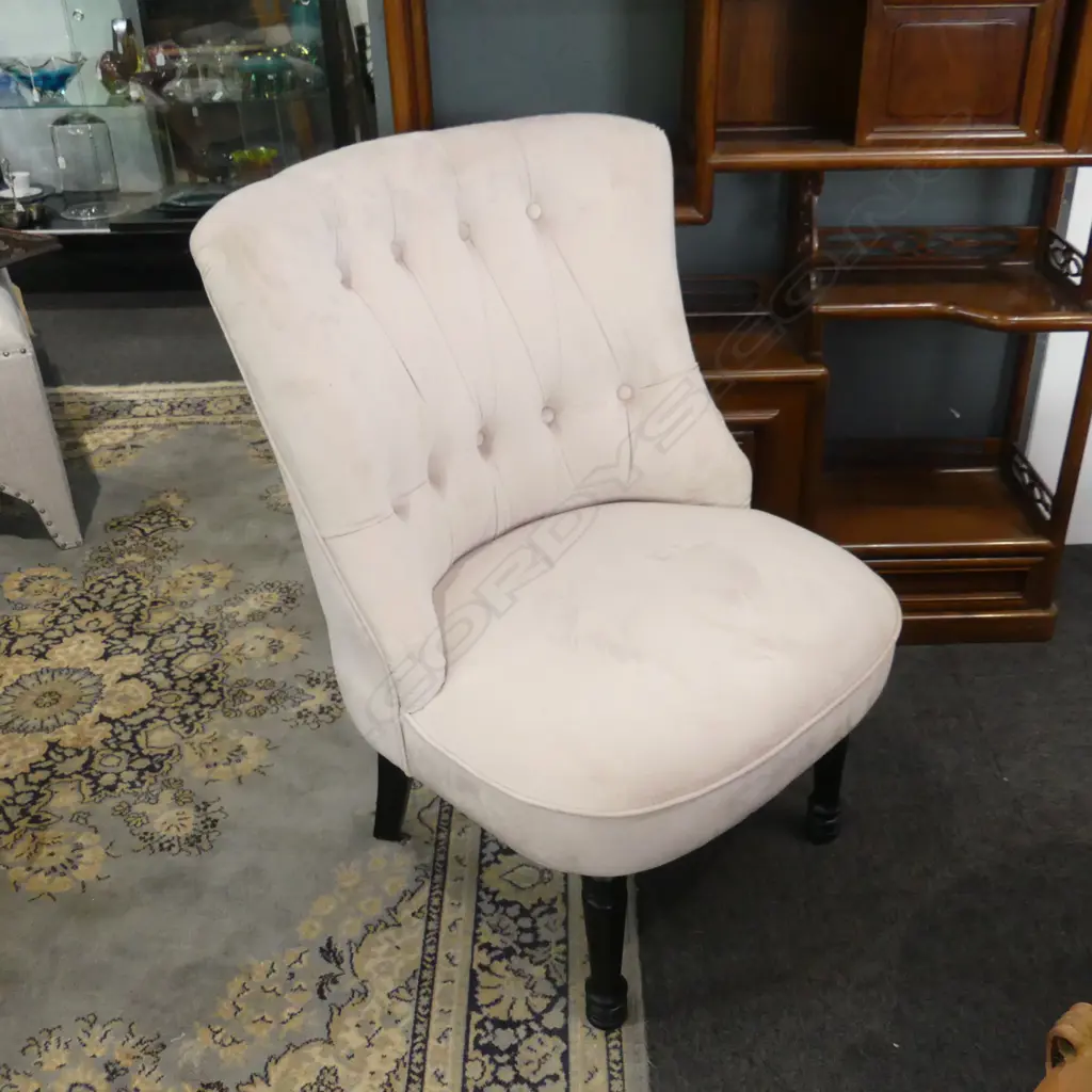 PALE PINK VELVET CHAIR, BUTTONED BACK Image 1++